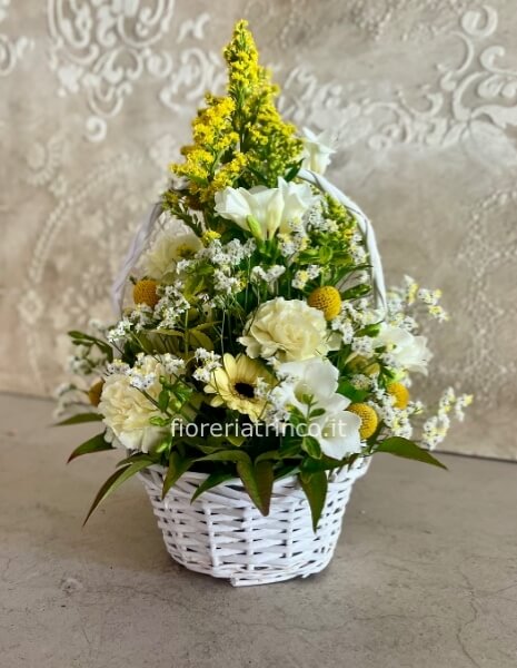 Cesto fiorito colore bianco - giallo